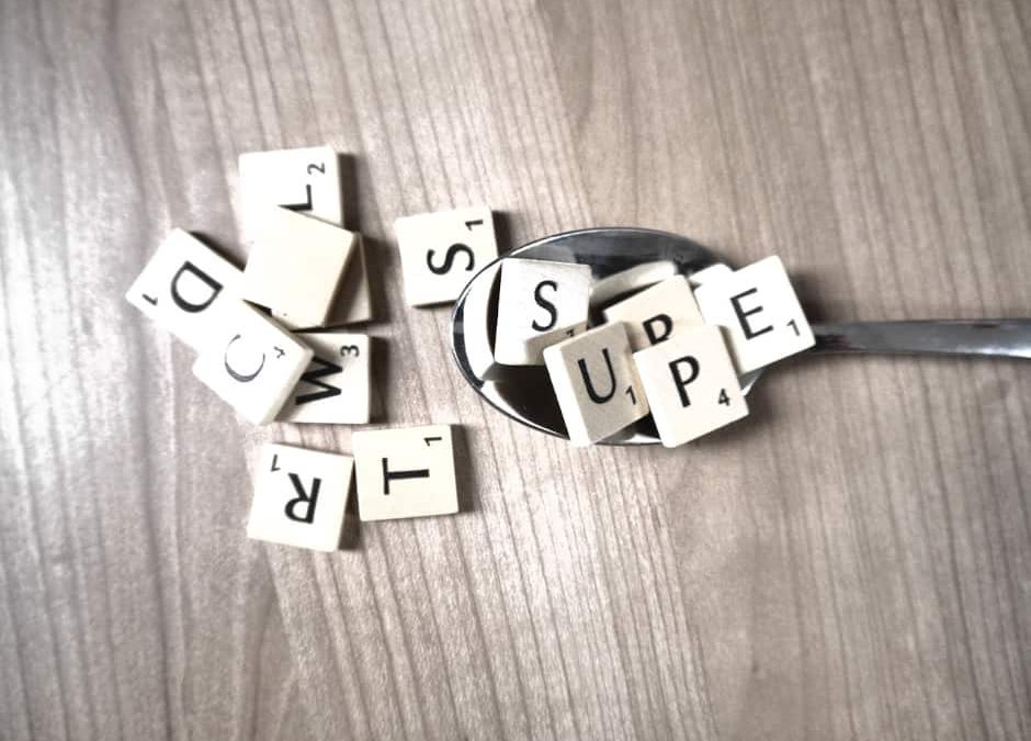Game tiles as alphabet soup.